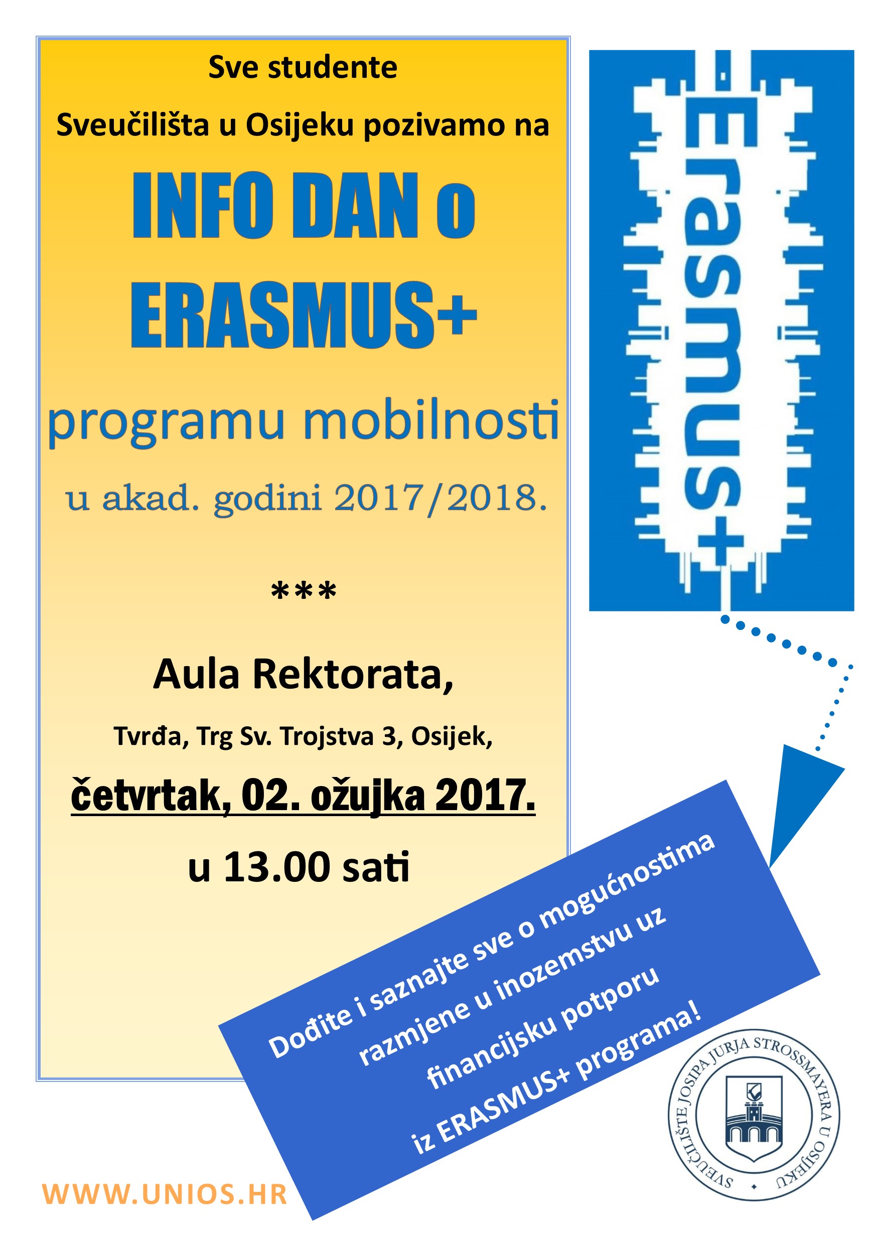 Info dan o Erasmus+ programu mobilnosti za studente Sveučilišta u Osijeku – poziv Info dan o Erasmus+ programu mobilnosti za studente Sveučilišta u Osijeku – poziv